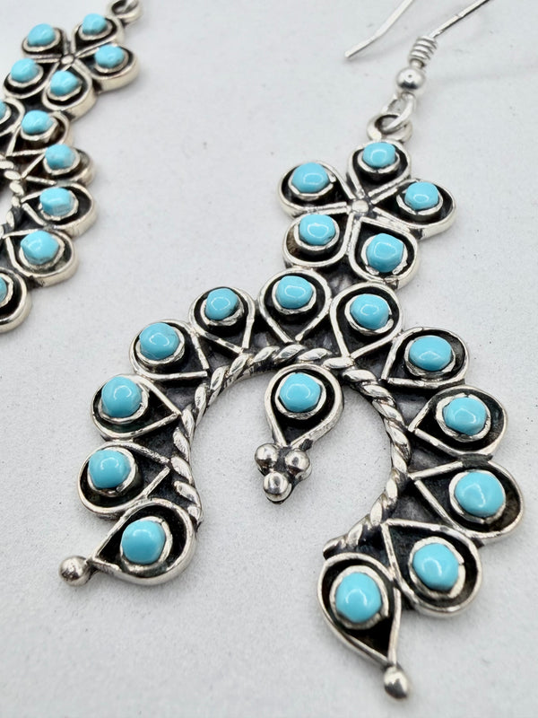 SLEEPING BEAUTY TURQUOISE NAJA FISHHOOK EARRINGS 2.5" (JR 184)