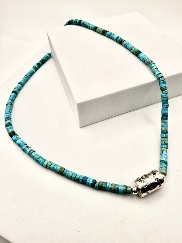 KINGMAN TURQUOISE SHOTGUN SHELL NECKLACE 18" (LA 27)