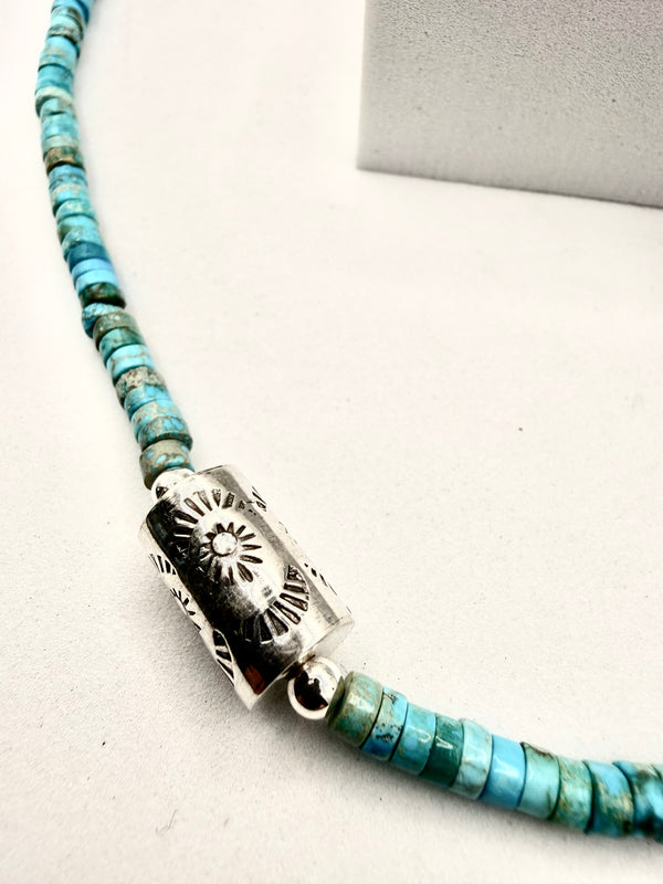 KINGMAN TURQUOISE SHOTGUN SHELL NECKLACE 18" (LA 27)