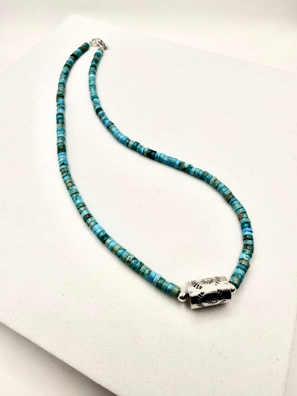 KINGMAN TURQUOISE SHOTGUN SHELL NECKLACE 18" (LA 27)