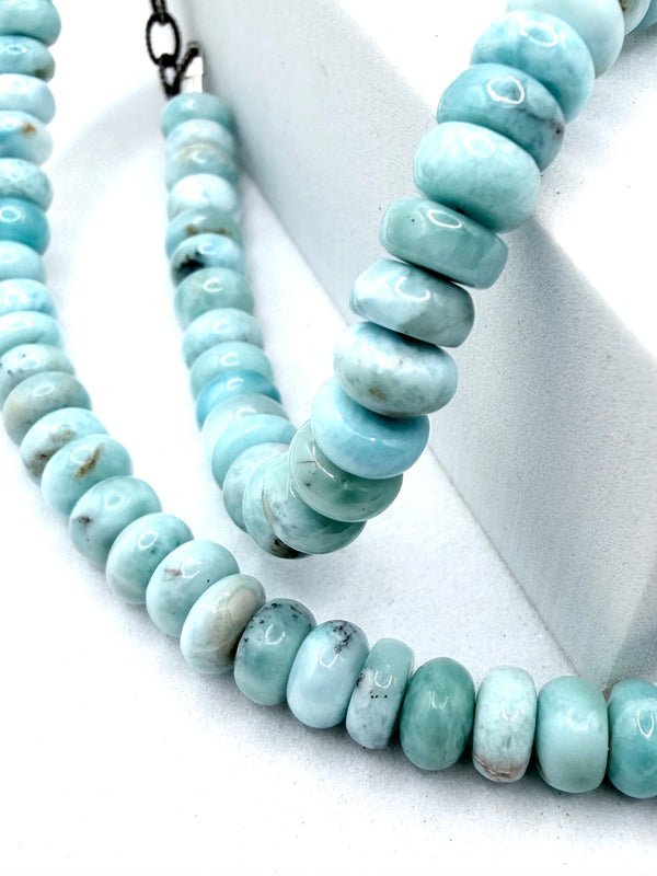LARIMAR BEADED ADJUSTABLE NECKLACE 16-20" (MW 474)